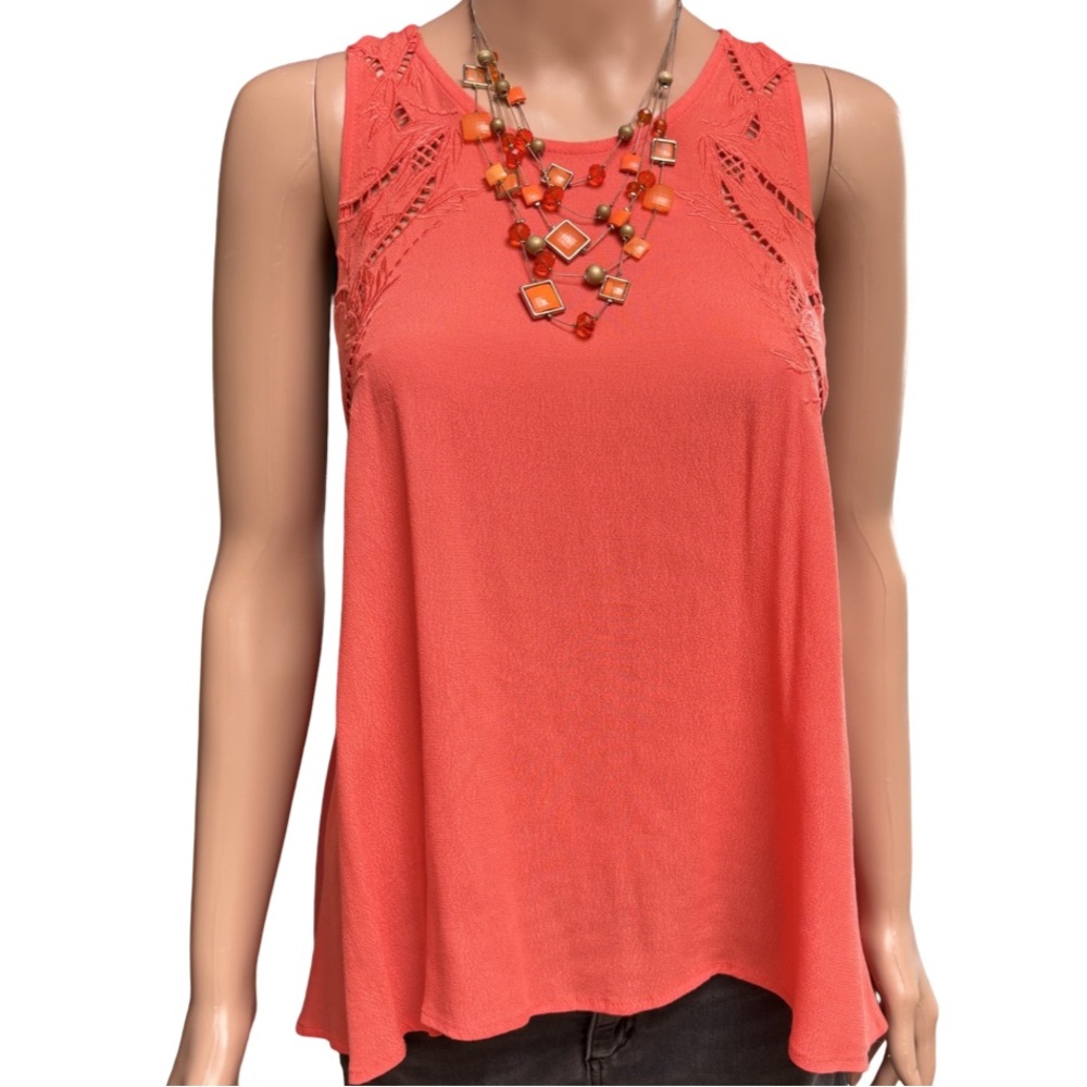 ASTR Orange Crochet Tunic Top Viscose Keyhole